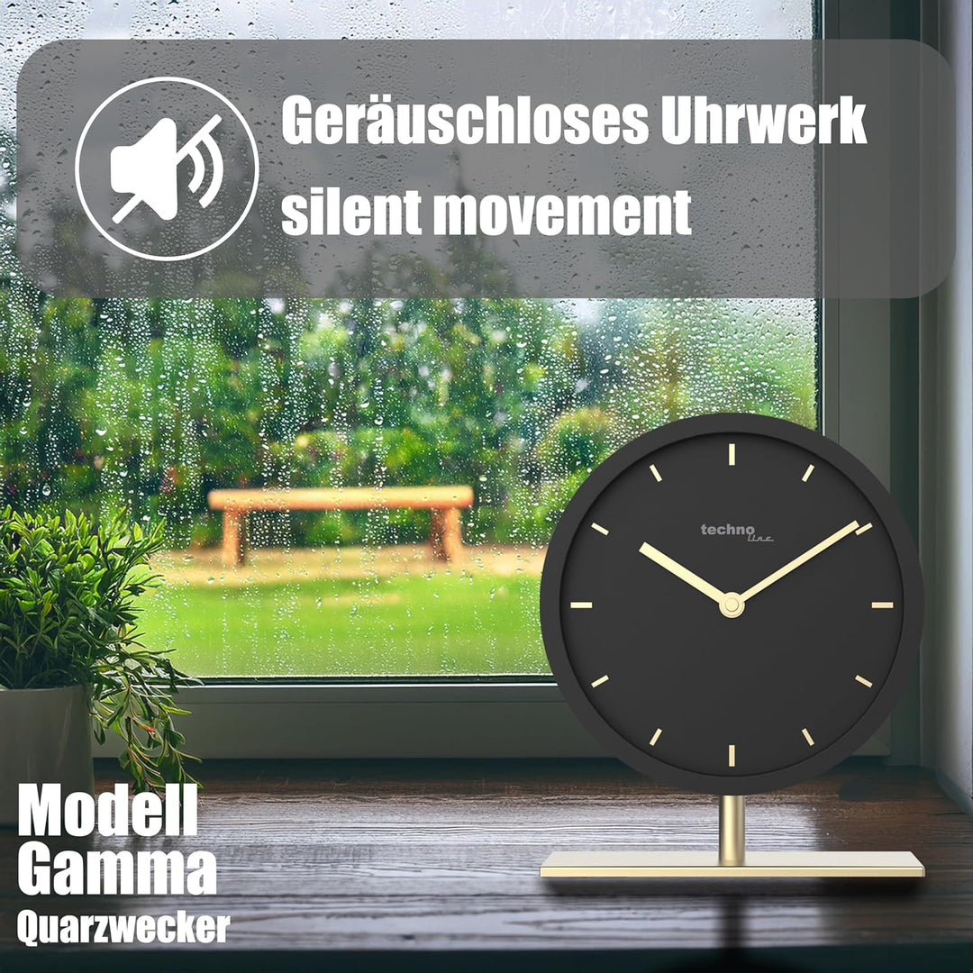 Technoline Modell Gamma Elegante Tischuhr, Gold, schwarz, Quarzuhr, lautols, Silent movment