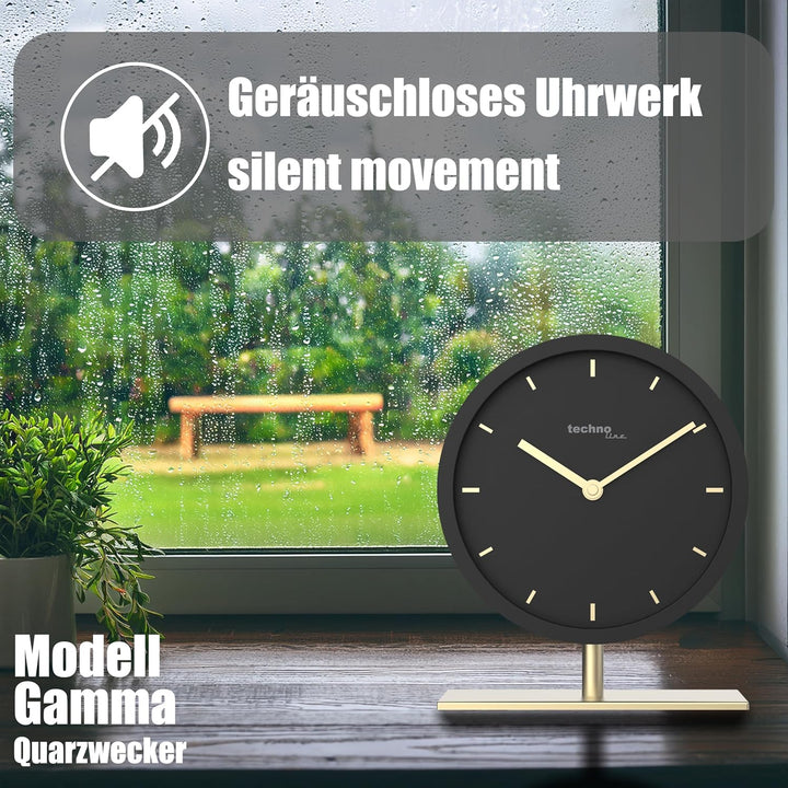 Technoline Modell Gamma Elegante Tischuhr, Gold, schwarz, Quarzuhr, lautols, Silent movment