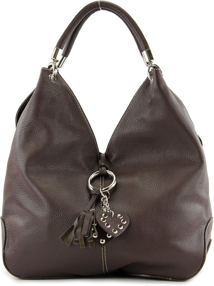 modamoda de - 330 - ital. Leder Damen Schultertasche Large Dark Chocolate, Dark Chocolate