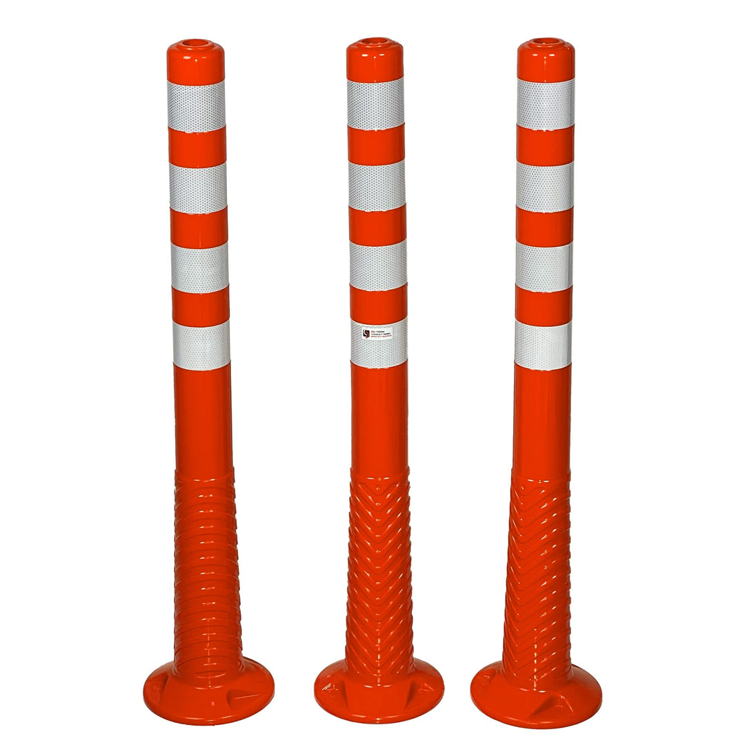 3 Stück UvV®-Reflex Absperrpfosten, Poller 100 cm hoch, flexibel orange, reflektierend, selbstaufric
