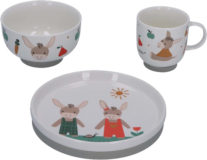 Sterntaler Baby Unisex Kindergeschirr Set Porzellan-Geschirr-Set 3-teilig Esel - Frühstücksset, Baby