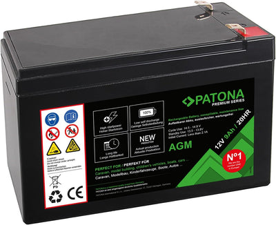 PATONA Premium AGM 12V 9Ah Blei Batterie VRLA Wartungsfrei 1800 Zyklen