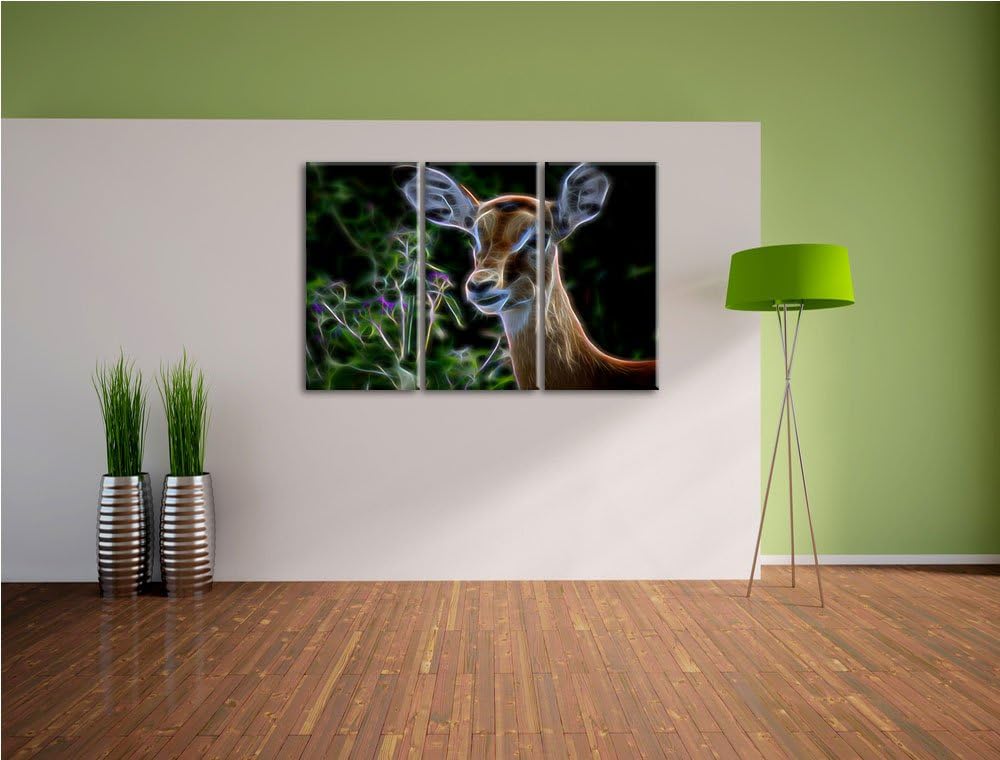 Dark niedliches Reh vor hoher Wiese NewArt 3-Teiler Leinwandbild 120x80 Bild auf Leinwand, XXL riesi