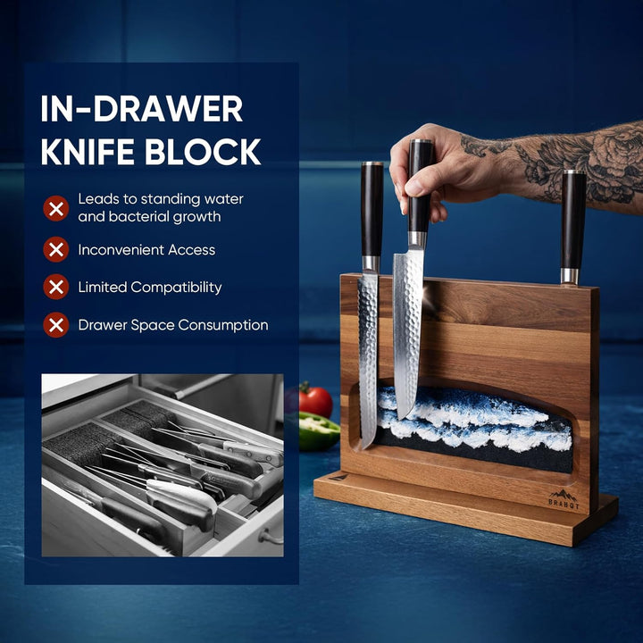 Messerblock Ohne Messer Magnetisch, Doppelseitig Messerhalter Geeignet füR 10+ KüChenmesser, aus Aka