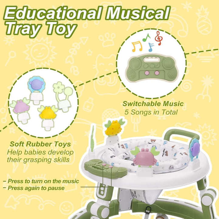 Multifunktionale Lauflernhilfe mit Musikspielzeug, Fussstütze, 360-Grad-Stummschaltung, 6 Räder, 360