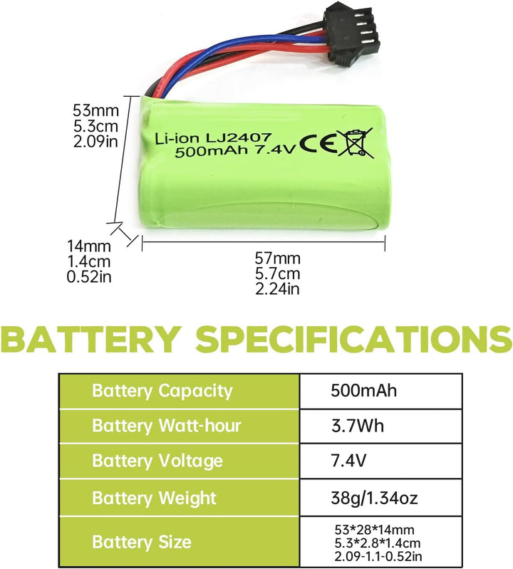 2PCS 7.4V 500mAh SM-4P Plug Lithium Akku für EC16 DE85 RC Boot/Schiffsmodell/Automodell