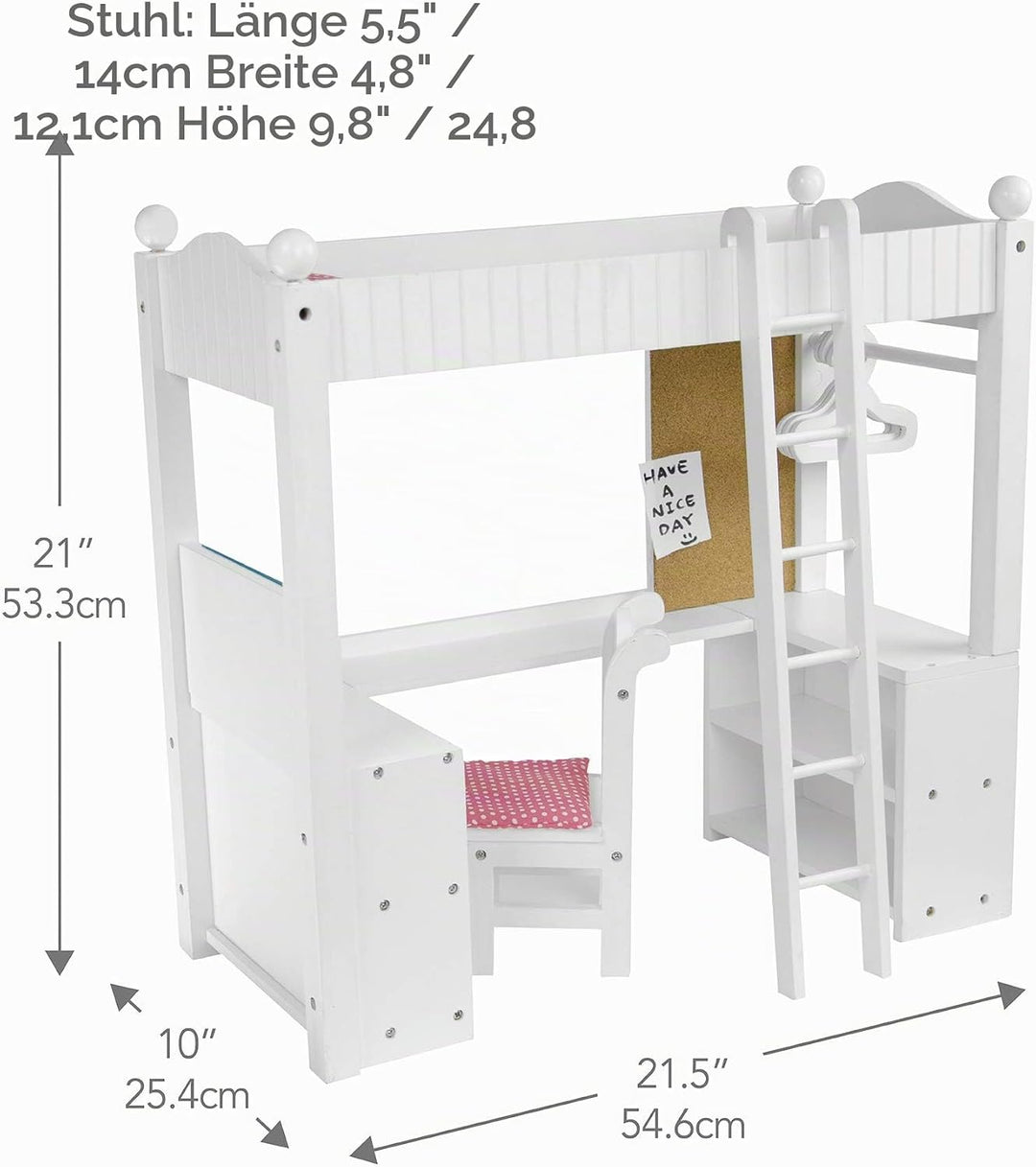 Puppen-Etagenbett Schreibtisch Puppenzubehör Spielzeug Olivias World TD-0204A