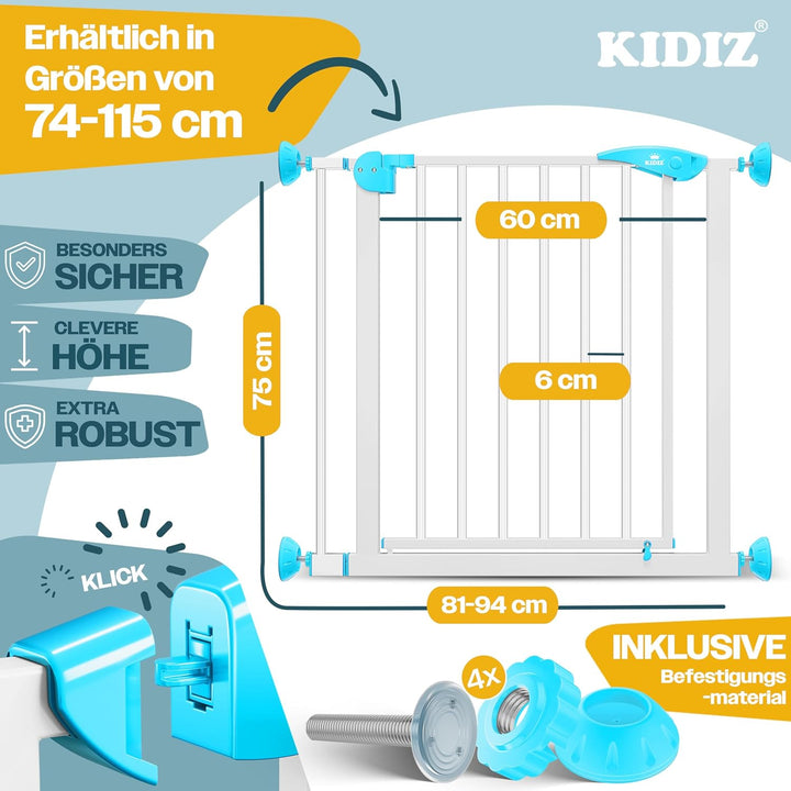 Kidiz® Türschutzgitter Absperrgitter Treppengitter Kindergitter | Gitter Haustier | ohne Bohren | be