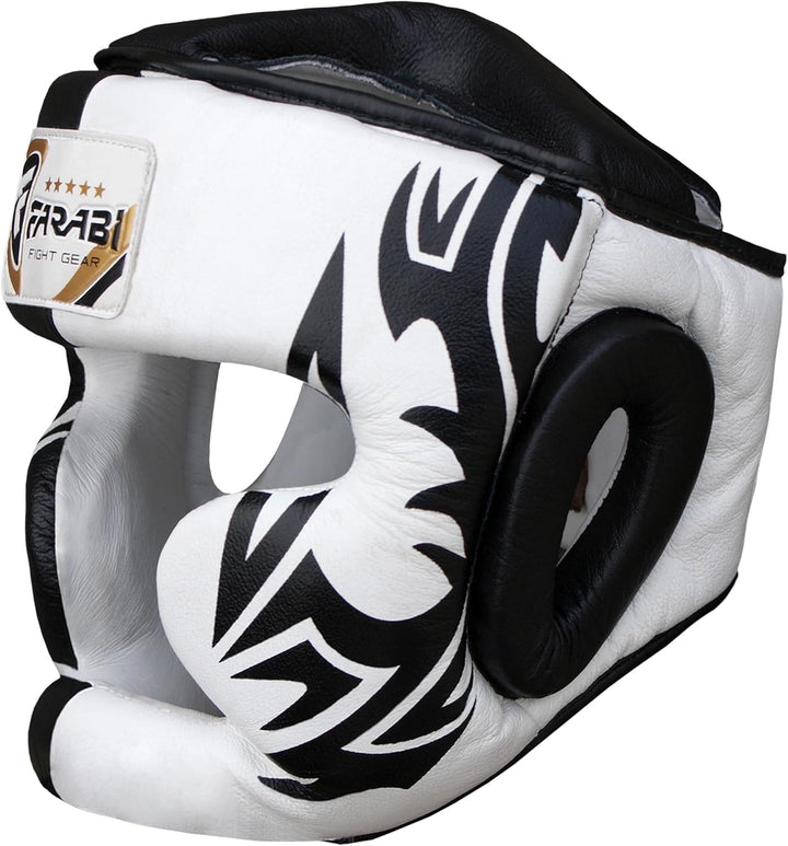 Farabi Boxing Headguard Safety Helmet MMA Training Pro Full Face, Cheek Protection Genuine Leather H