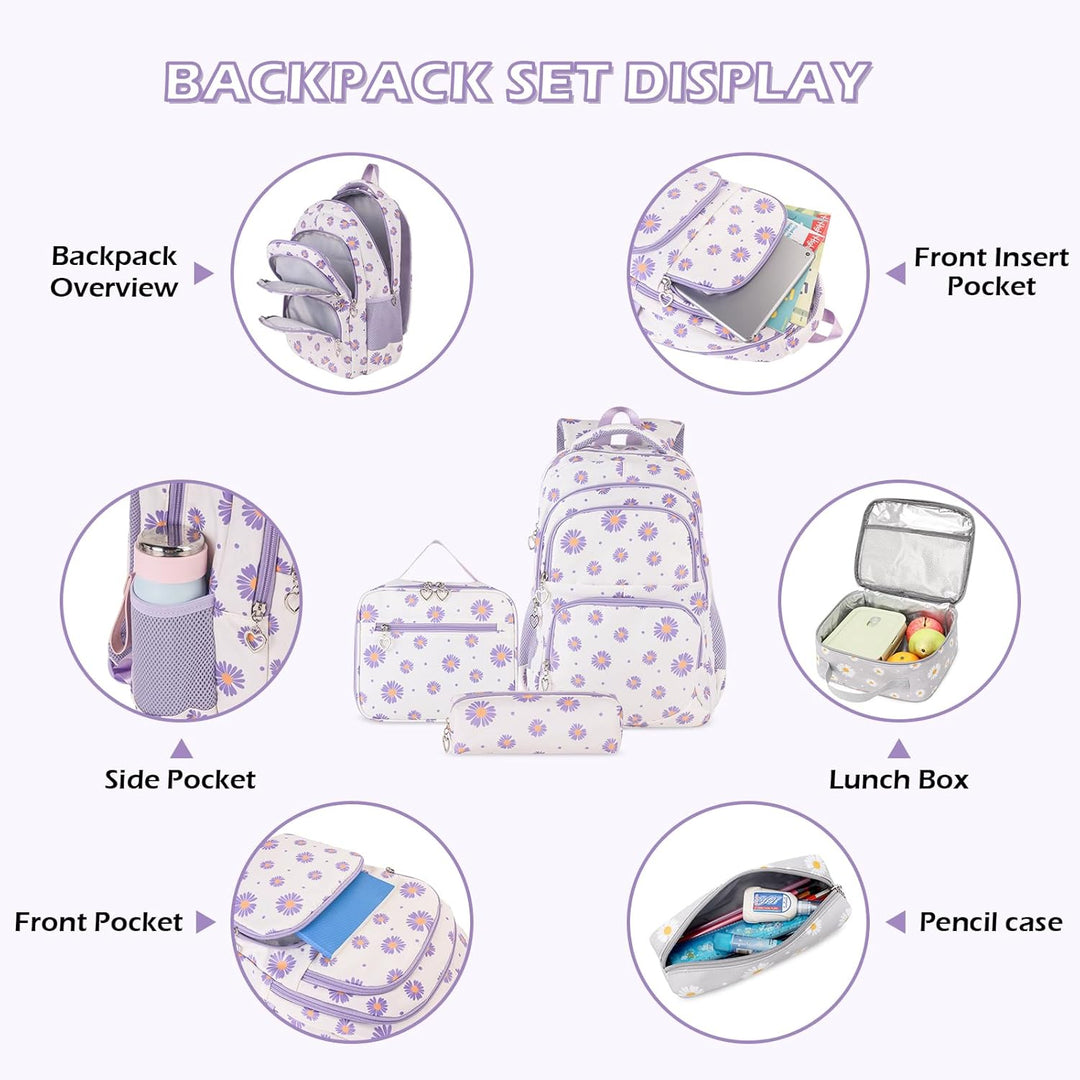 Schulrucksack Mädchen Teenager Damen Schultasche Rucksack Set Gänseblümchen Schulranzen für Mädchen