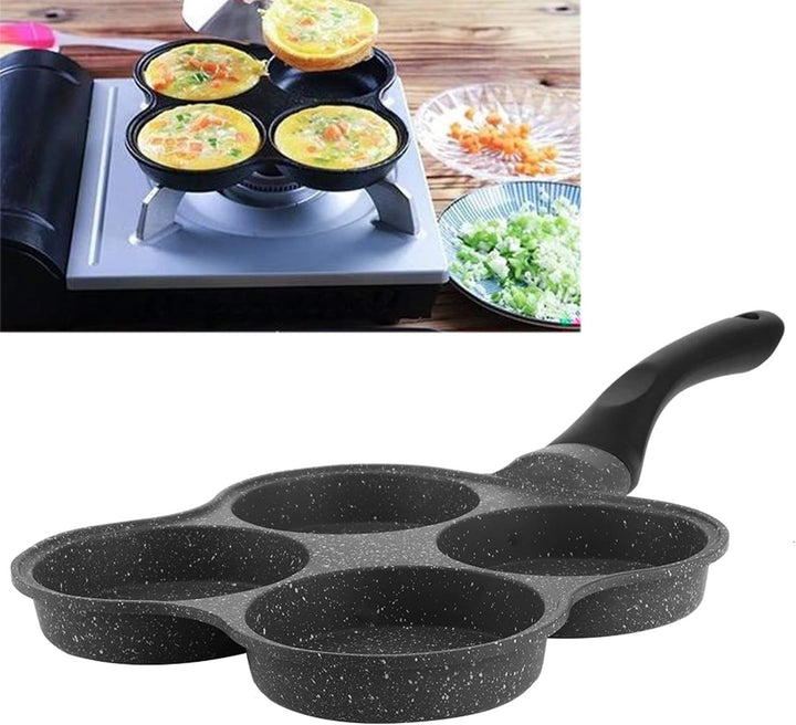 4-Loch-Pancake Pfanne,Non-Stick Omelett-Pfanne Burger Fried Pan Egg Maker mit Abnehmbarer Griff für