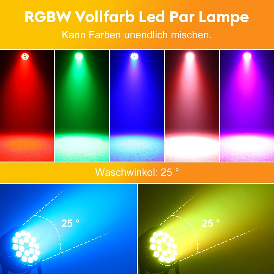 2pcs LED Par Strahler 200W LED Par Scheinwerfer 18 LED Bühnenlicht LED Par Licht,RGBW DMX512 Discoli