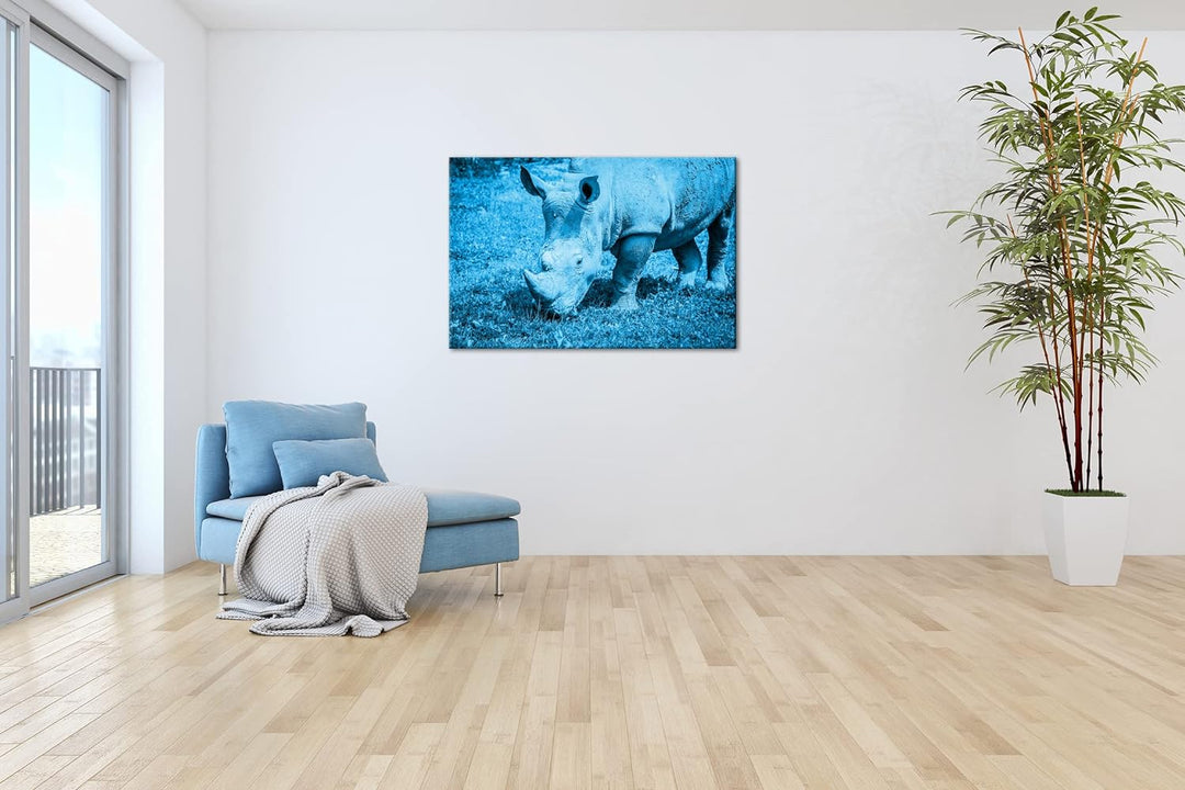 deyoli edles Nashorn Format: 80x60 Effekt: Monocrome Blau als Leinwand, Motiv fertig gerahmt auf Ech