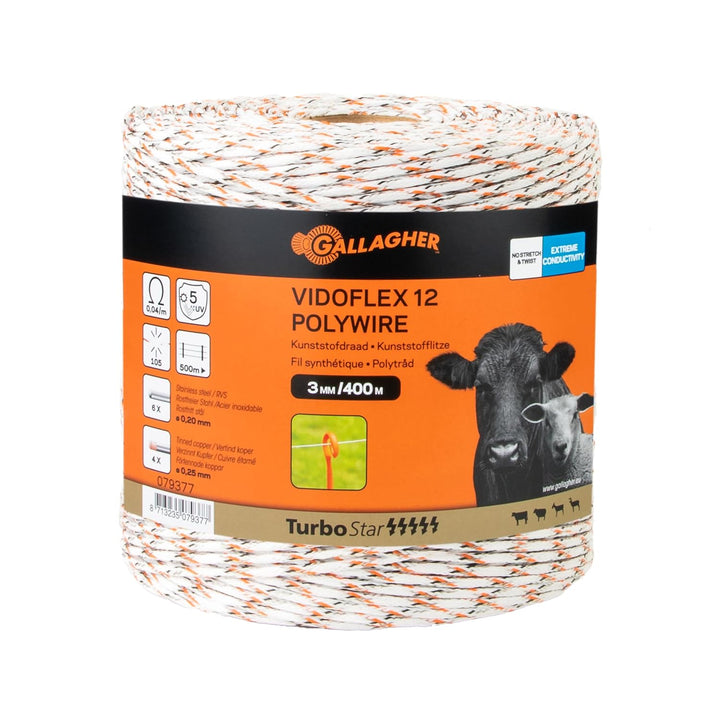 400 m Gallagher Vidoflex 12 TurboLine Plus Weidezaunlitze (weiss)
