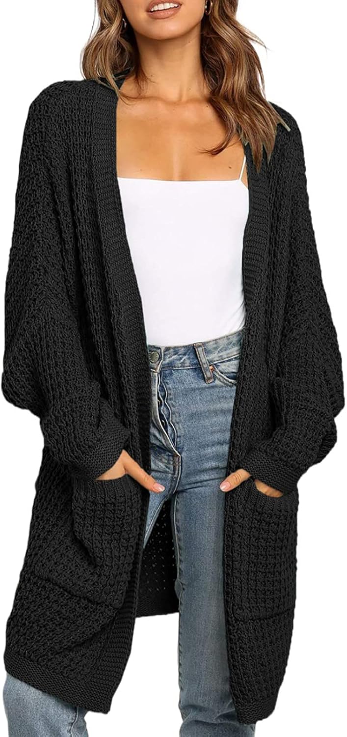 Maavoki Damen Lang Strickjacke Oversize Langarm Sweater Cardigan Casual Strickmantel Herbst Outerwea