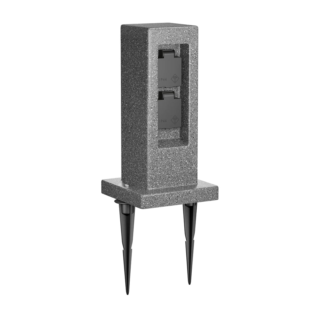 ledscom.de Garten Steckdosensäule Pock mit Erdspiess für aussen, IP44, 2-Fach, anthrazit (Stein-Opti
