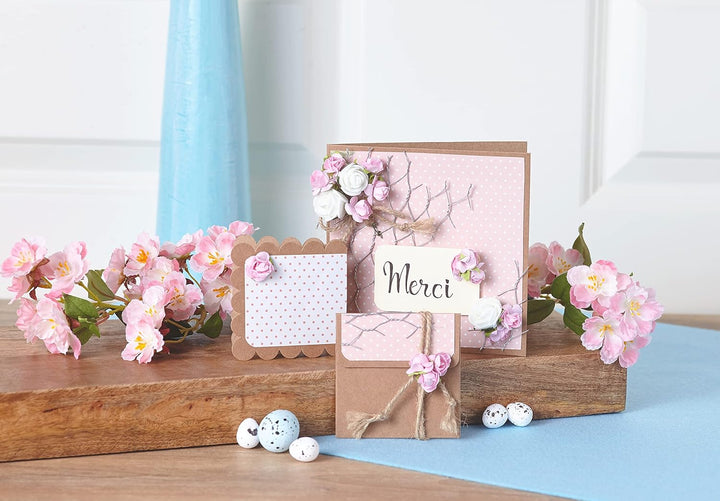 VBS Mega Vintagekarten-Set 50 Stück naturfarben Hochzeit Geburtstag Taufe Einladungskarten Umschläge