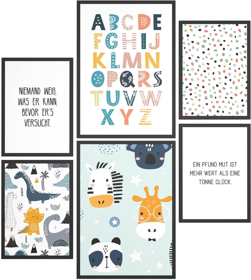 Papierschmiede® Bilder Kinderzimmer Kids Mood Poster Set ABC Dino Safari, Kinderzimmer Bilder Babyzi