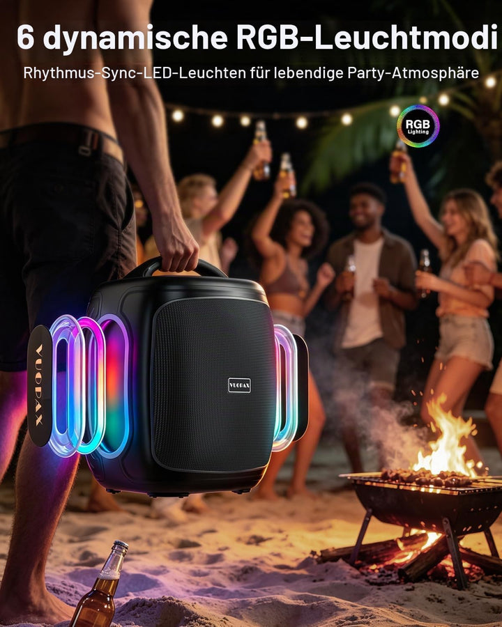 Bluetooth Lautsprecher Gross 120W, Tragbare Musikbox mit kraftvollem Sound, 6,5'' Woofer, Tiefbass &