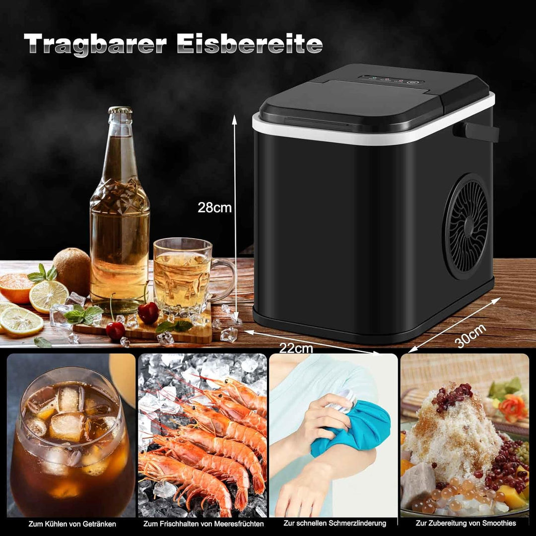 WOLTU Eiswürfelmaschine Eiswürfelbereiter, 12kg/24hrs, 1 Liter Wassertank, Selbstreinigungsfunktion,