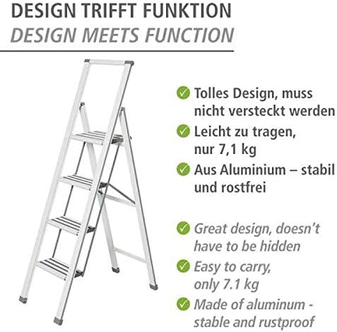 WENKO Leichte Aluminium Trittleiter mit 4 Stufen für 100 cm höheren Stand, rutschsichere XXL-Stufen,