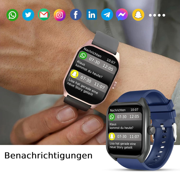Deunis X7 Smartwatch mit Telefonfunktion 1,85 Zoll Damen Herren, Fitness Tracker, Schlafmonitor, Sch