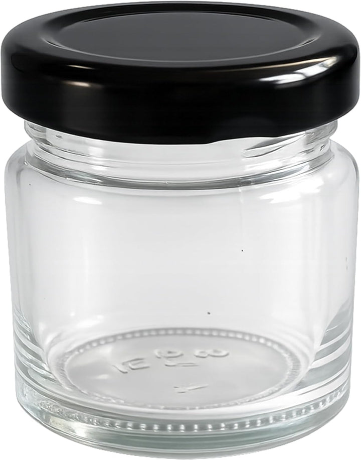 hocz 100x Mini Marmeladengläser 37 ml Set | Deckel Schwarz TO 43 | kleine Einmachgläser mit Schraubd