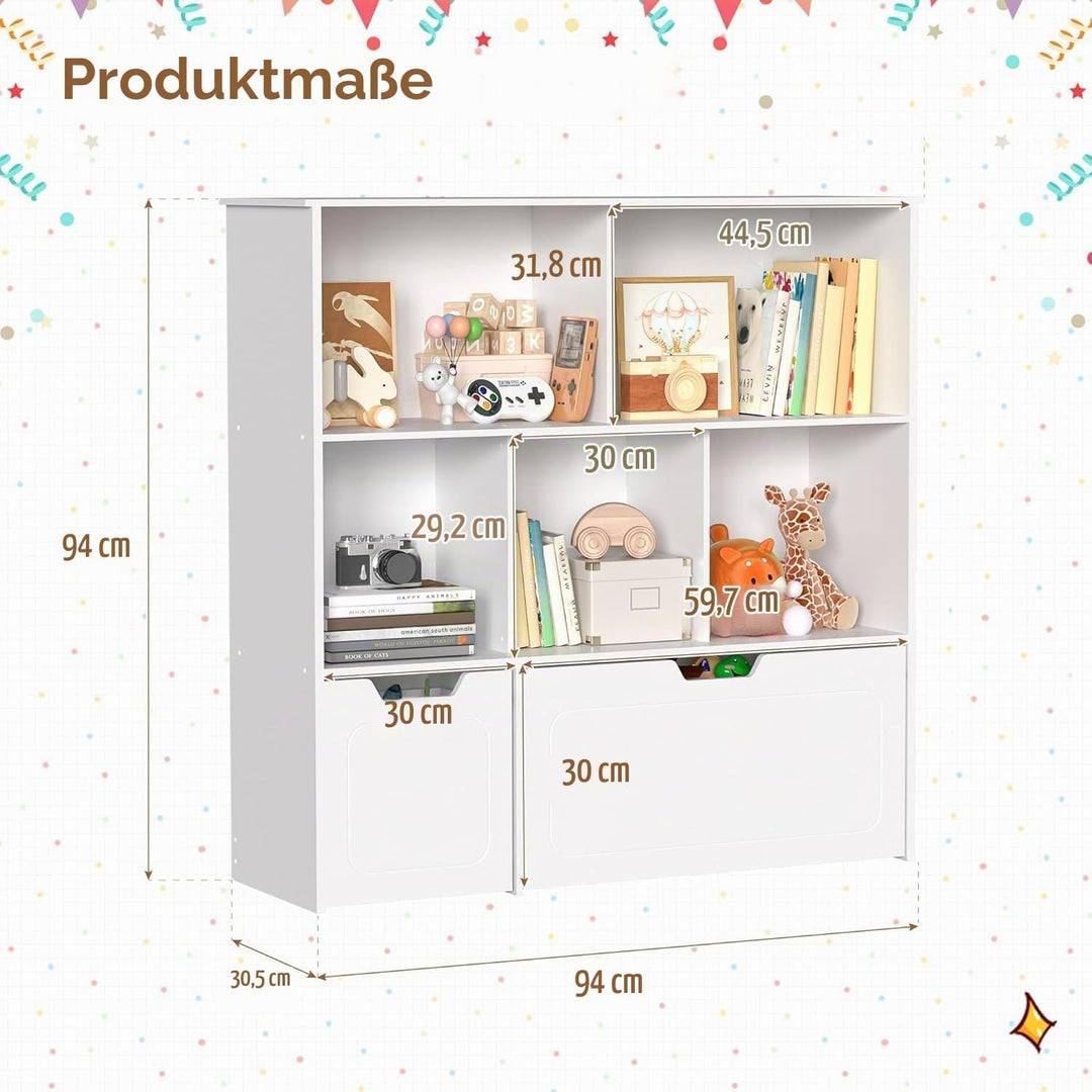 BRINJOY Kinderregal mit 8 Boxen Kinderschrank Holz Bücherregal für Kinder Aufbewahrungsbox mit 2 Bew