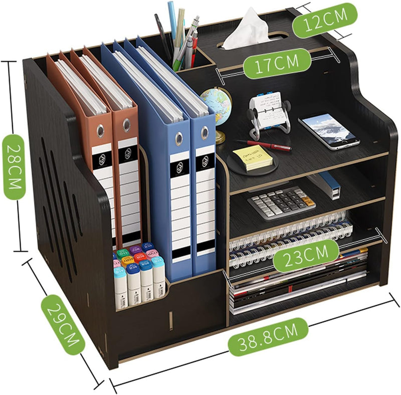 Schreibtisch Organizer Holz, Aufbewahrungsbox Schreibtisch, Vier kostenlose Lineale, Ordnungssystem