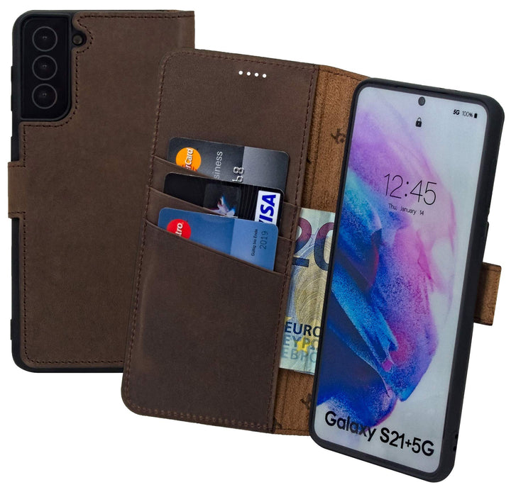 Suncase Book-Style Hülle kompatibel mit Samsung Galaxy S21 Plus 5G Leder Tasche (Slim-Fit) Lederhüll