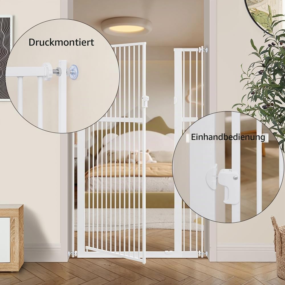 unipaws Hundegitter, 142 cm hoch, 75-95 cm breit, druckmontiertes Katzengitter für Tür, Innentreppe,