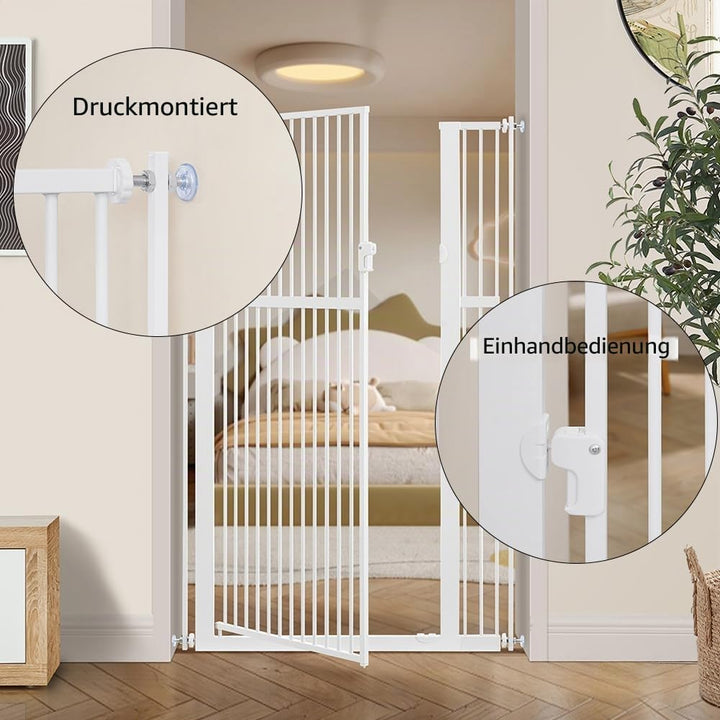 unipaws Hundegitter, 142 cm hoch, 75-95 cm breit, druckmontiertes Katzengitter für Tür, Innentreppe,