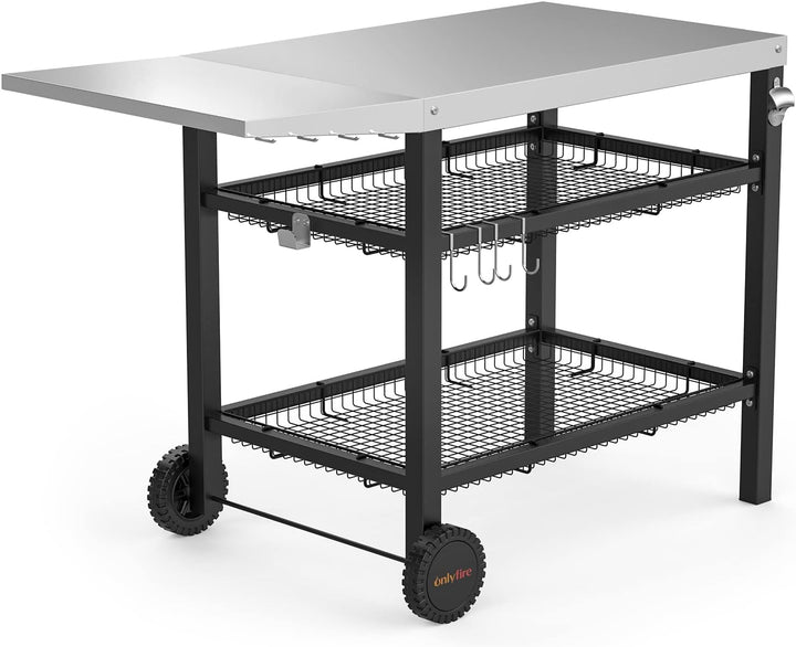 Onlyfire Grillwagen | Edelstahl Grilltisch mit grosser Arbeitsfläche und Beistelltisch, Grill Beiste