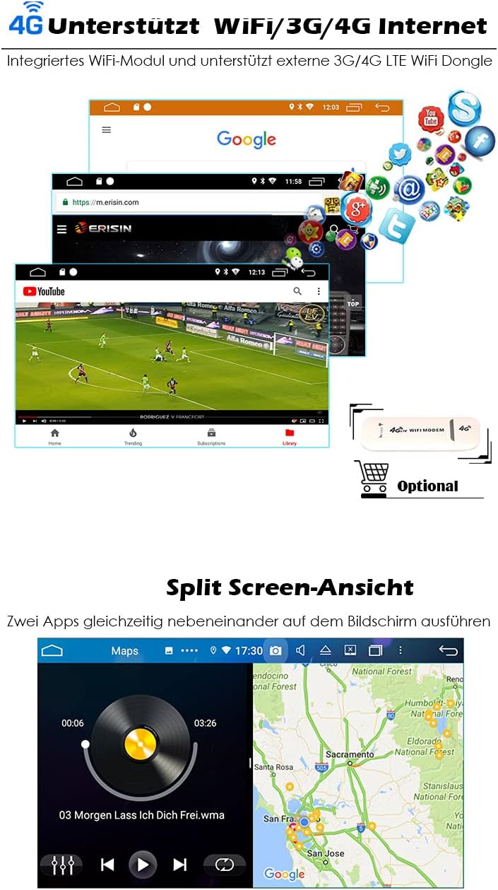 Erisin Android 12 7 Zoll 4GB RAM+64GB ROM 8-Kern Autoradio Mit GPS Navi für BMW Mini Cooper Unterstü