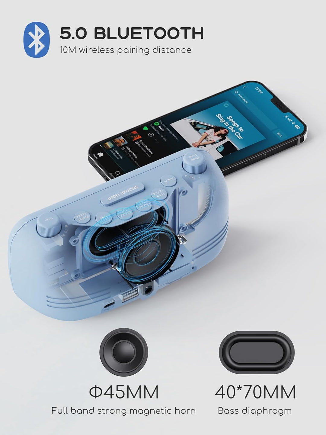 ROCAM Wecker für Schlafzimmer mit Nachtlicht, led Uhr mit FM-Radio, UKW Digitalradio, Küchenradio Ti