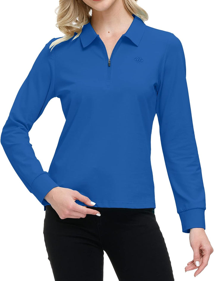 MoFiz Damen Poloshirt Langarm Baumwolle Polohemd Sport Polo Wintershirts mit Reissverschluss Kragen