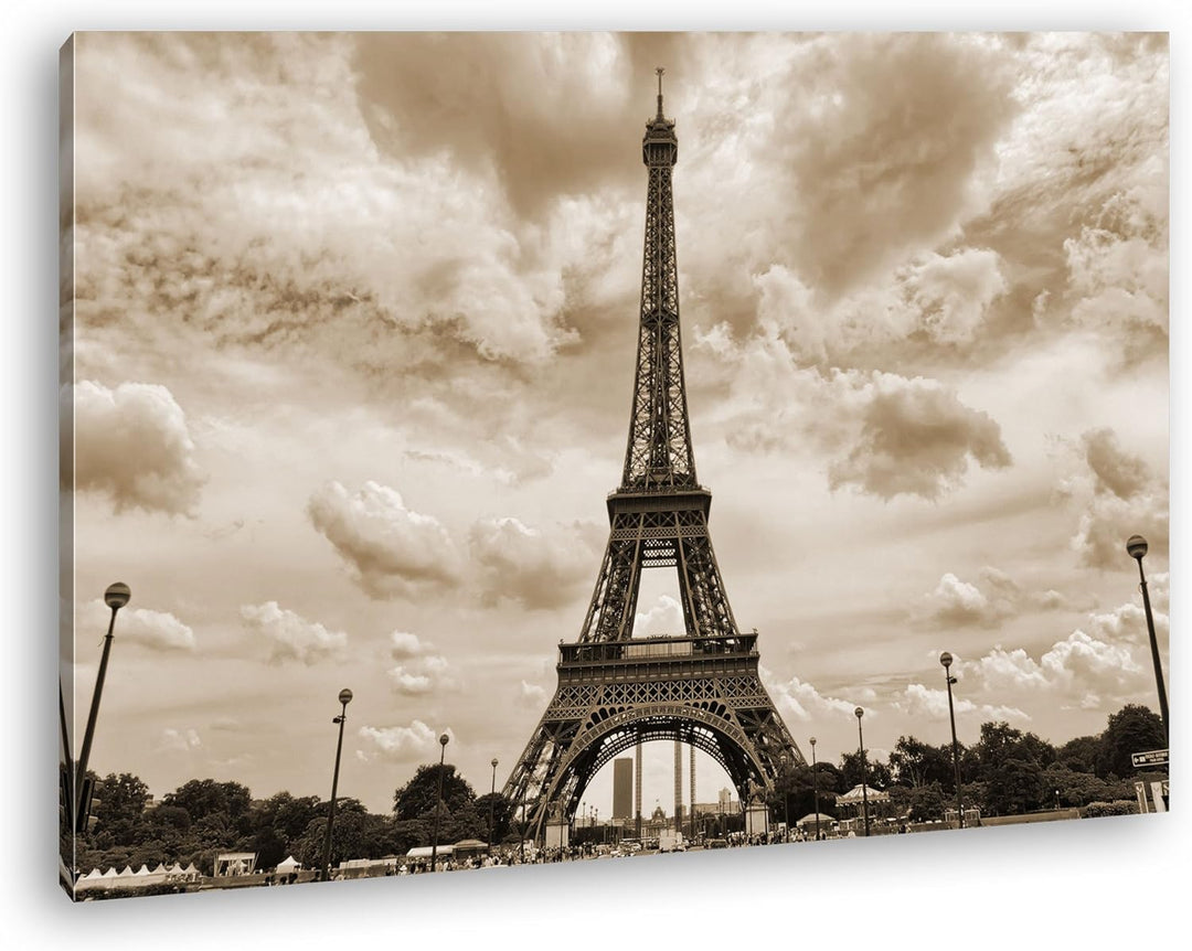 deyoli Berühmter Eiffelturm in Paris Format: 80x60 Effekt: Sepia als Leinwandbild, Motiv fertig gera