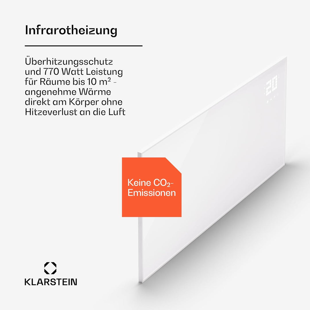 Klarstein Infrarotheizung mit Thermostat, 770W Elektroheizung, Smart Home Bild-Infrarotheizung zur W