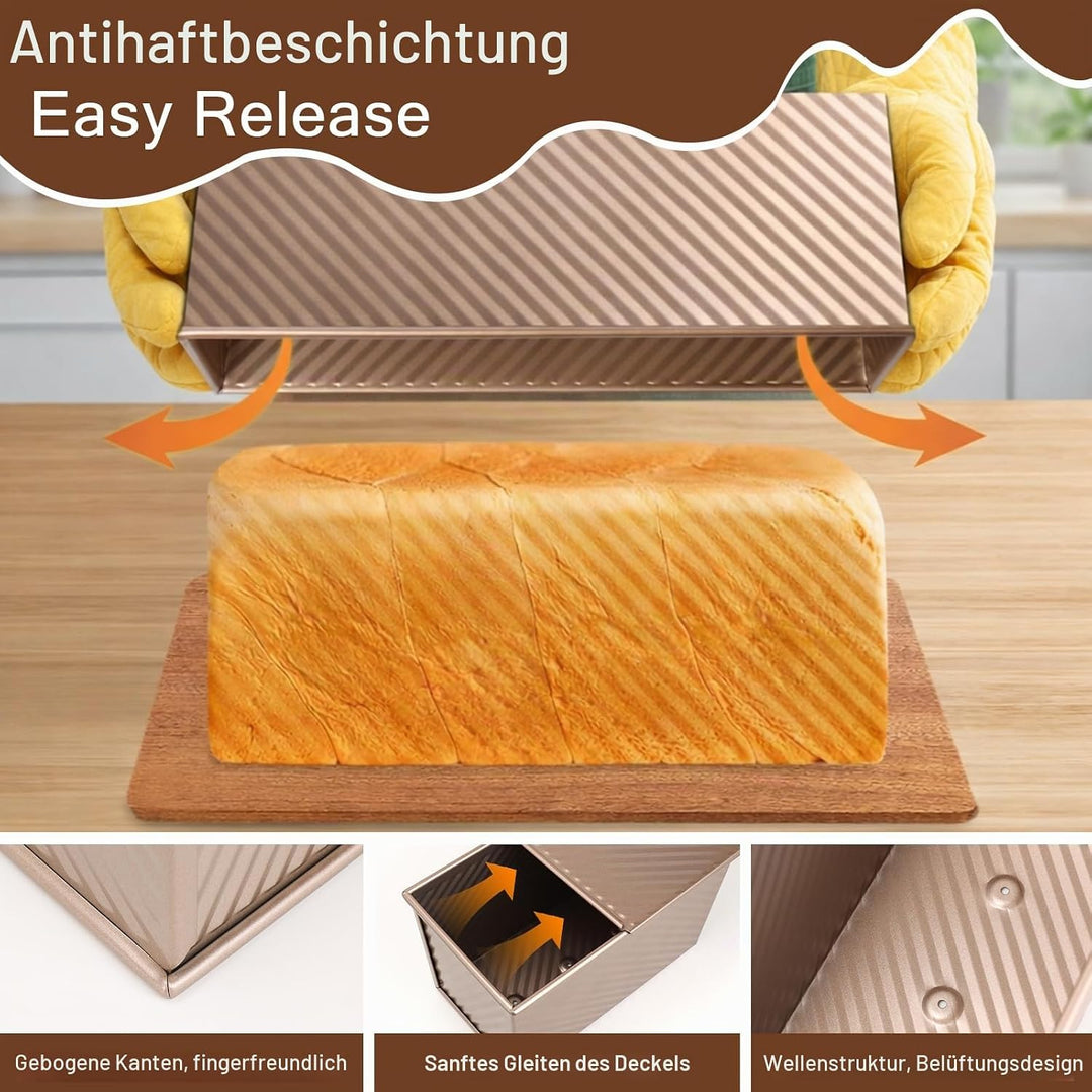 2 Grösse Brotbackform mit Deckel Toastbrot, 32×12×11 cm und 20×12×10 cm Antihaft Toastkasten, 450g u