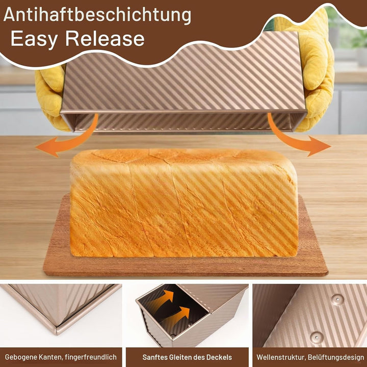 2 Grösse Brotbackform mit Deckel Toastbrot, 32×12×11 cm und 20×12×10 cm Antihaft Toastkasten, 450g u