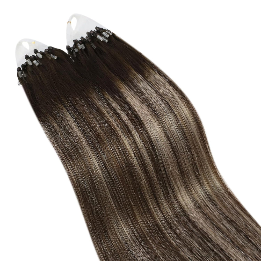 Ugeat Extensions Echthaar Microring Braun Balayage Extensions Microring Echthaar 40cm Balayage Schok