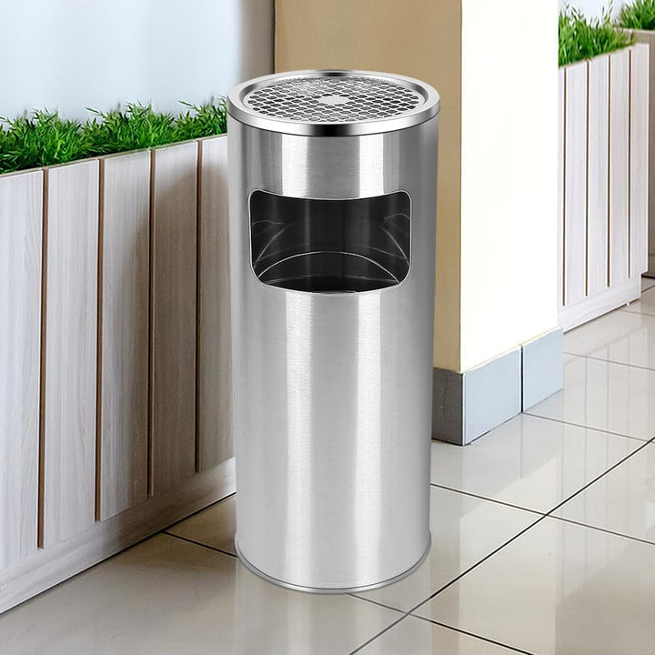 Aschenbecher für den Aussenbereich mit Mülleimer aus Edelstahl, 30 l, Abfalleimer, Standaschenbecher