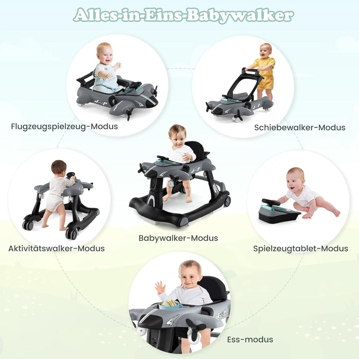 GOPLUS 6 in 1 Lauflernhilfe, Lauflernwagen mit einstellbarer Geschwindigkeit & 3 Höhen, Esstablett,