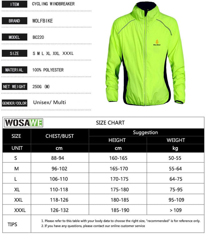WOSAWE Herren-Fahrradjacke Winddichte wasserdichte MTB Mountainbike Jacket Für Radfahren, Joggen & W