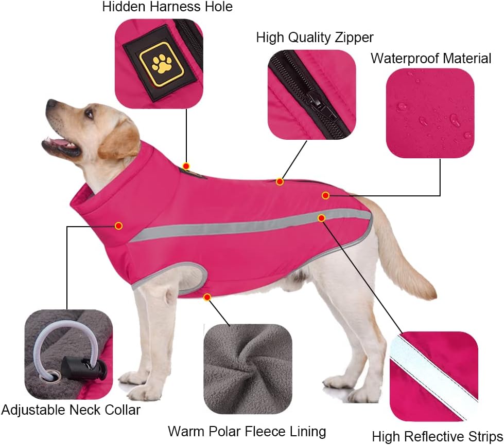 FEimaX Hundemantel Hundejacke wasserdichte Reflektierende Wintermantel mit Fleece Gefüttert Hund Wel
