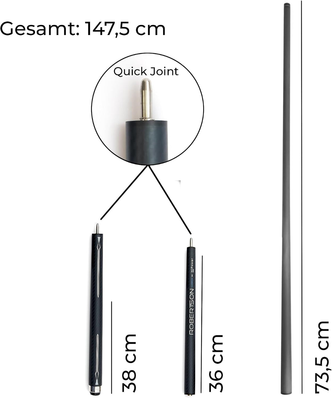 Robertson Carbon Break & Jump Queue HiPower, Profi Anstoss Cue 2-TLG. sowie Break + Jump 3-TLG für m