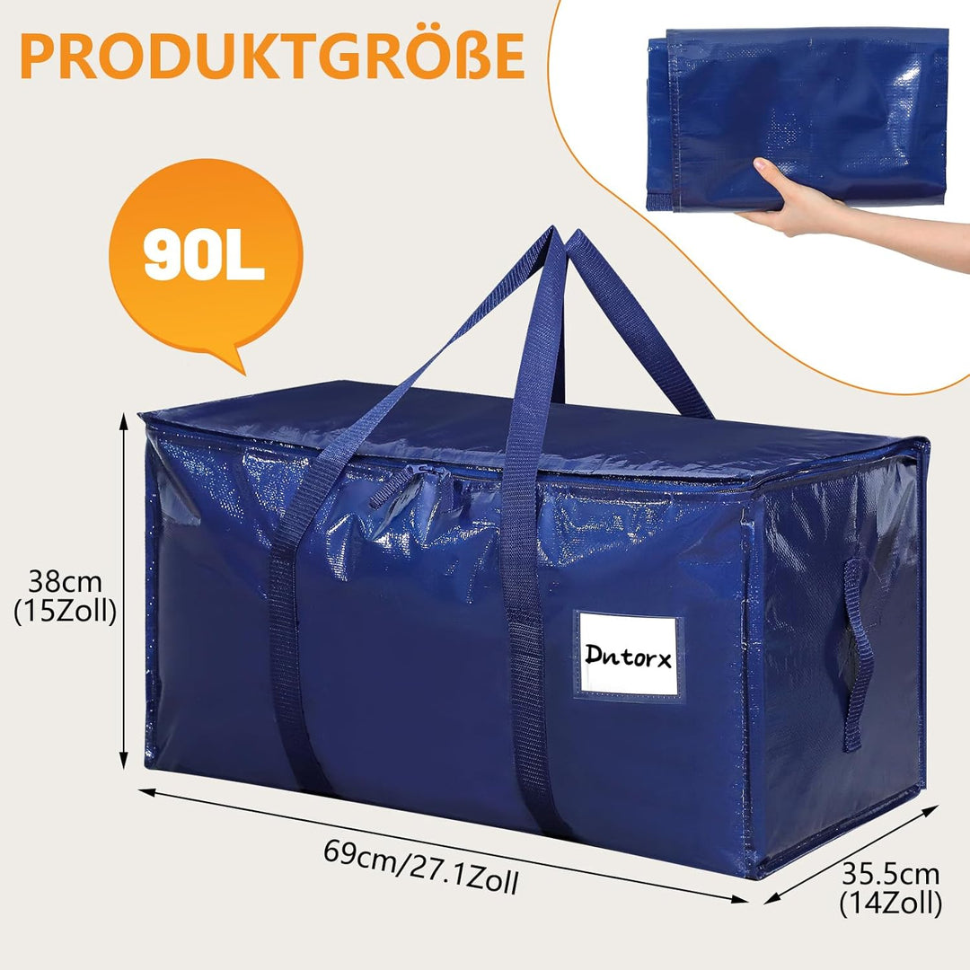 4 Stück 90L Grosse Aufbewahrungstasche mit Deckel, Faltbare Umzugskartons Gross mit Reissverschluss