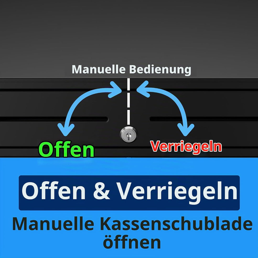 Kassenschublade Push - Druckknopf Öffnung, mit 8 Münzfach und 4 Scheinfach (euro), Abschliessbar - K