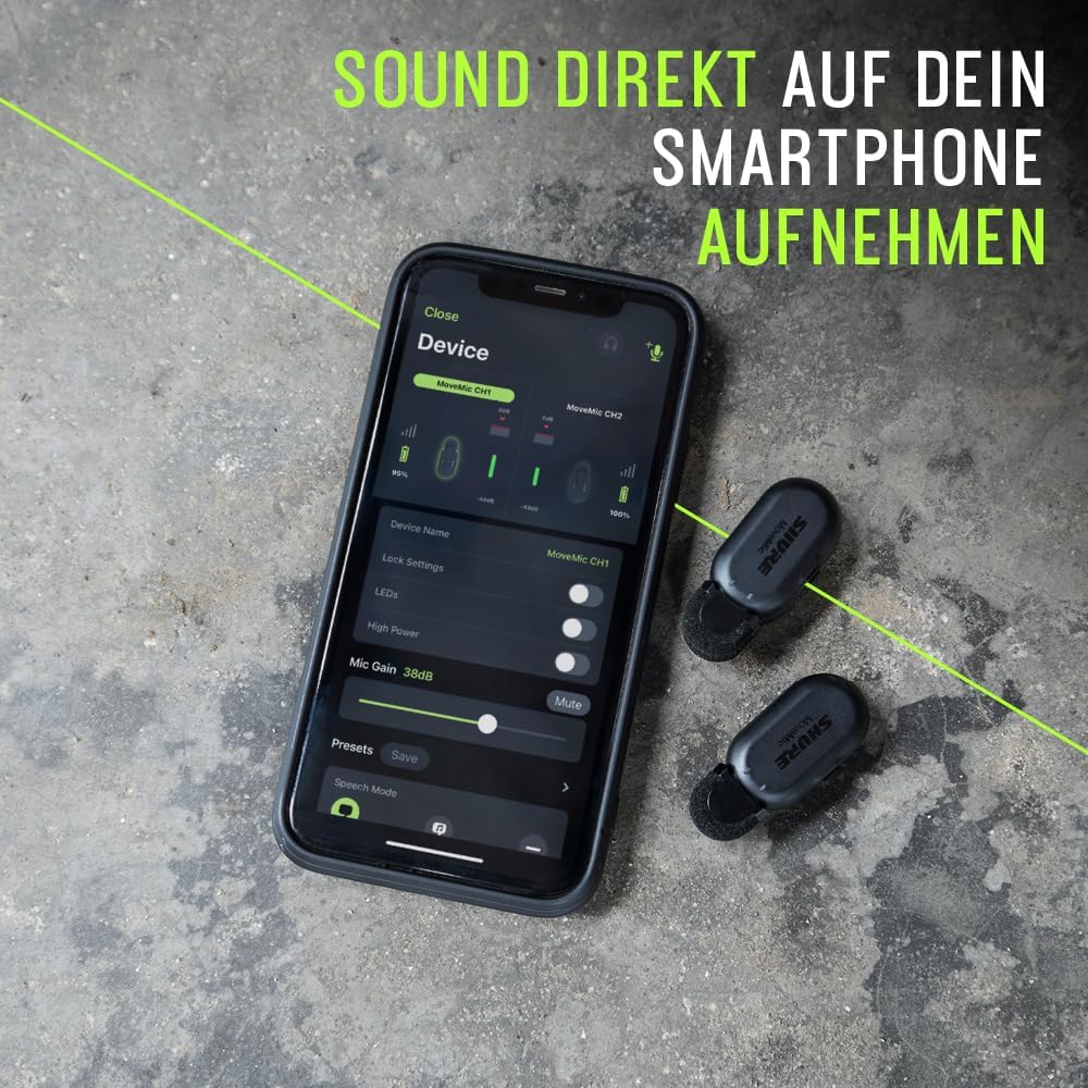 Shure MoveMic One - Professionelles Funk-Ansteckmikro für iPhone &amp; Android, Bluetooth Mini Mic, 24 S