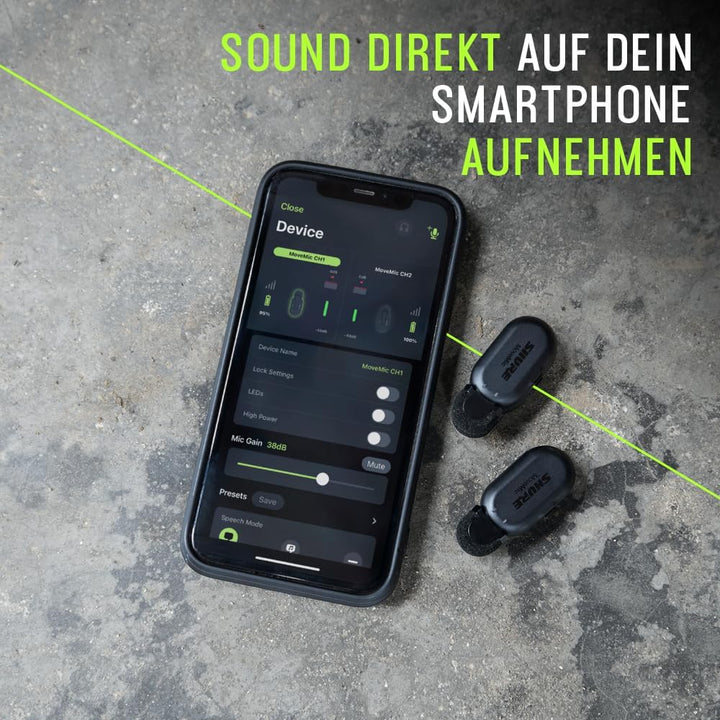 Shure MoveMic One - Professionelles Funk-Ansteckmikro für iPhone &amp; Android, Bluetooth Mini Mic, 24 S